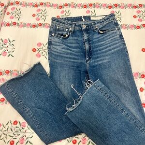 rag & bone Blue High-Rise Straight Leg Jeans with Raw Hem